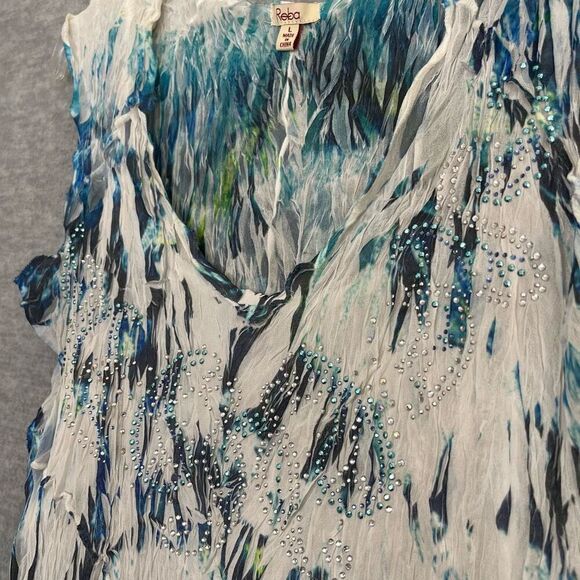 Reba Pleated Rhinestone Midi Dress Womens Large Sleeveless Sheer Fairy Goddess - Picture 6 of 12